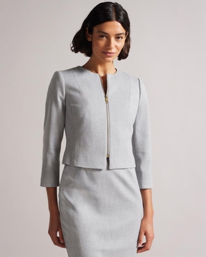 Veste Ted Baker Cropped Textured Grise Clair Femme | ZFN-87131362